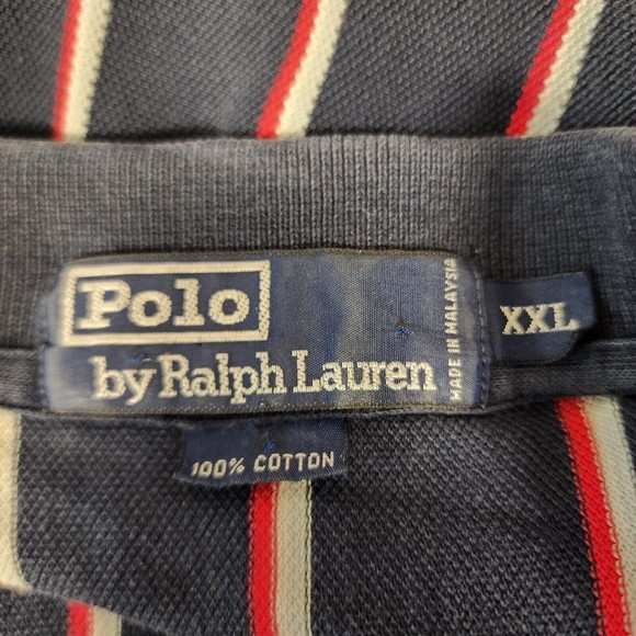 Ralph Lauren Plolo Shirt Mens 2XL Blue with Stripe Short Sleeve Vintage - Picture 2 of 16